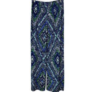 Chico's Blue and green patterned wide leg pull on pant size Small